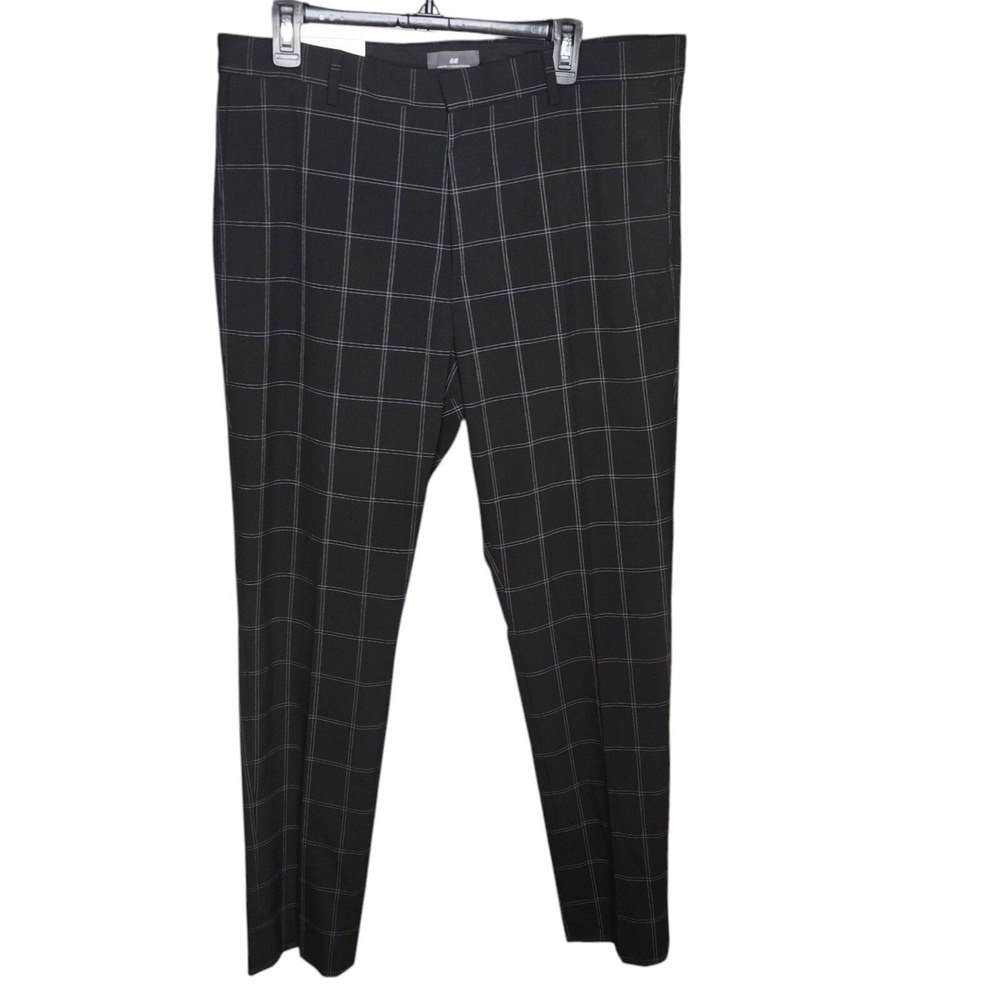 H&M Dress Pants Womens 36 Black Plaid Checkered Slim Fit Career Trousers